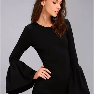 Lulus Black Bell Sleeve Bodycon Mini Dress SMALL